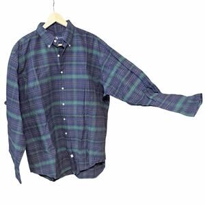 Vintage Ralph Lauren Plaid Button Down Shirt Green Navy Cotton Large old money